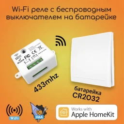 Реле с беспроводным выключателем на батарейке 433mhz Apple HomeKit
