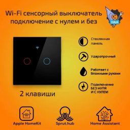 Сенсорный выключатель на 2 линии черный Apple HomeKit